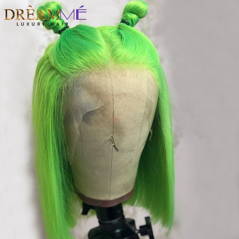 Парики из натуральных волос зеленого цвета 13x4коротких прямых париков с