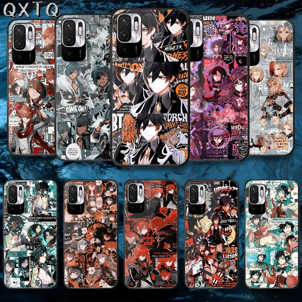 

QXTQ Genshin Gamer Impact Tempered Glass Phone Case Bag Cover For Xiaomi Redmi Note 7 8 9 10 A C T S Pro K 30 40 Fashion Shell