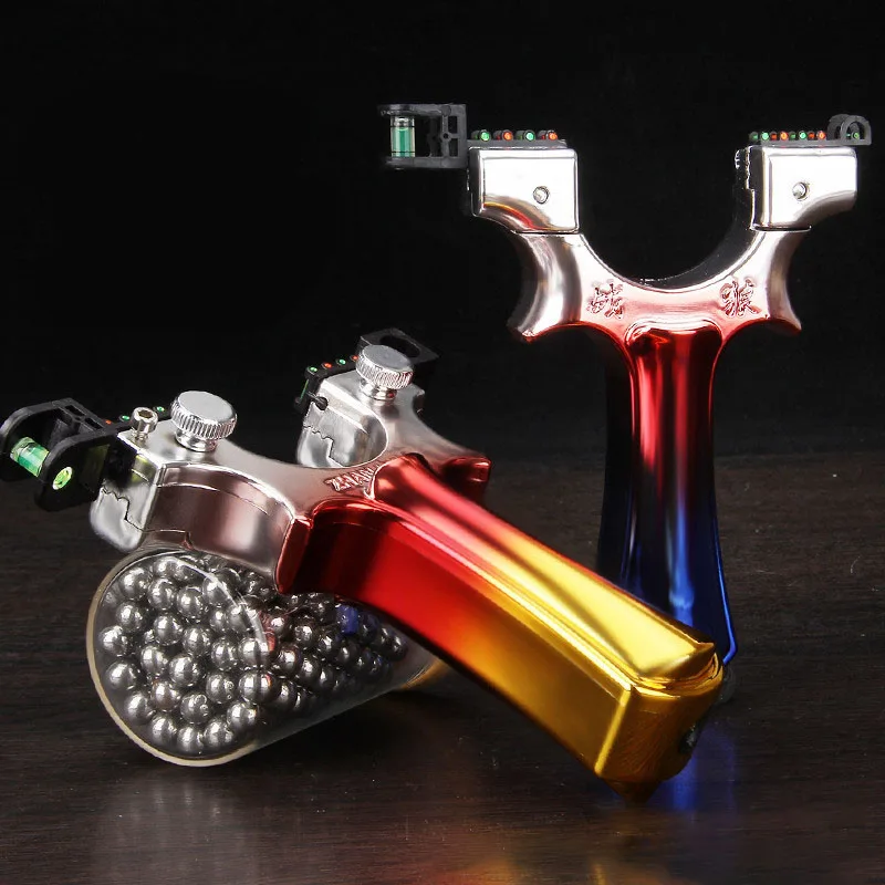 Рогатка из смолы Охотничья катапульта красочная ручка с плоской резиновой