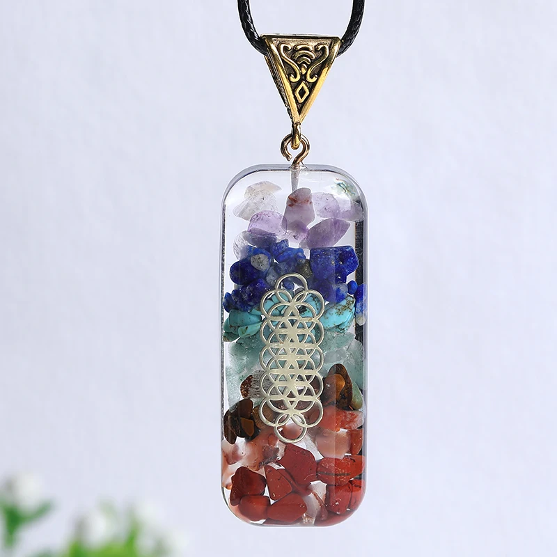 

1PC Seven Chakras Orgone Pendant Natural Crystal Semi Precious Stone Energy Yoga Necklace Pendant For Unisex Charm Jewelry Gifts