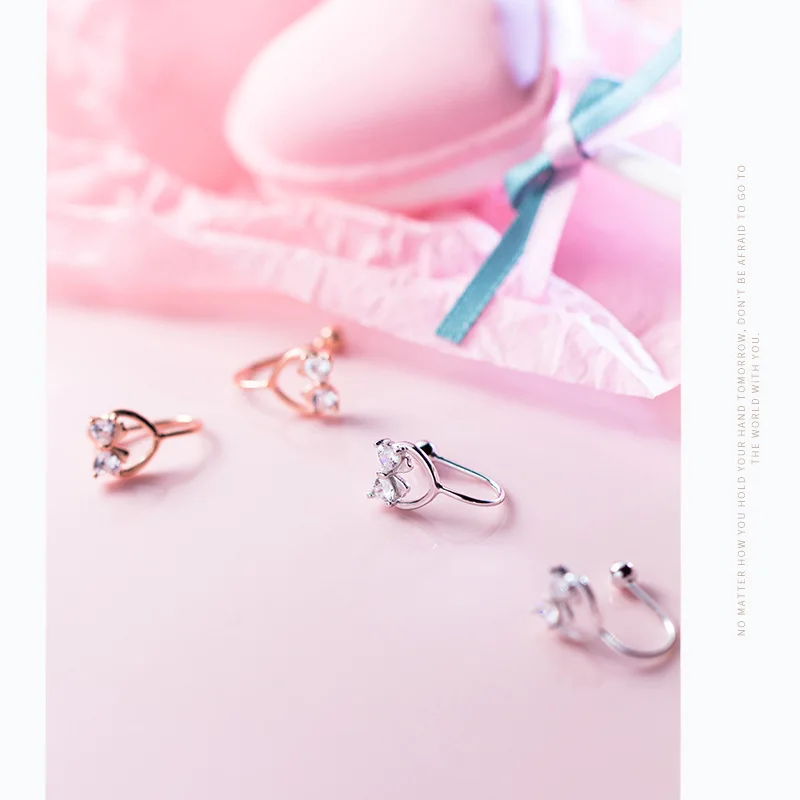 Trusta 925 Твердые Настоящее Стерлинговое серебро бантом Cz кафф на ухо клип серьги