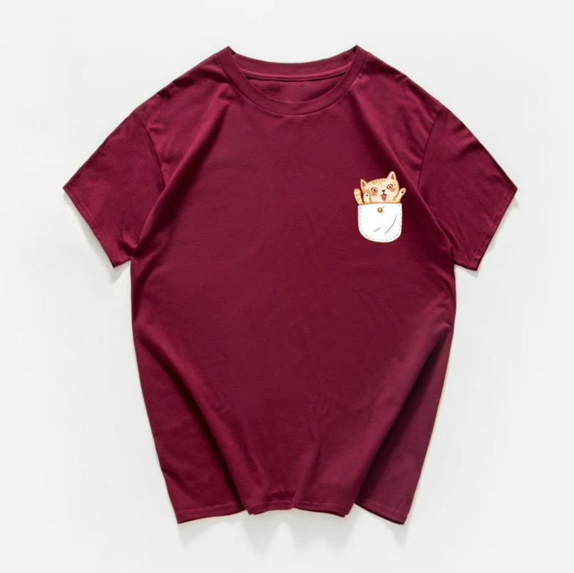 Забавная футболка с рисунком карманного кота Женская хлопковая хипстерская