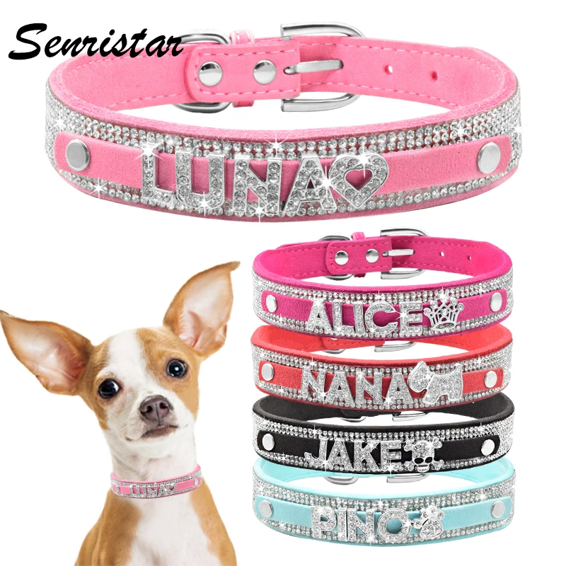 Именной ошейник для собак персонализированный аксессуар с блестками маленьких и