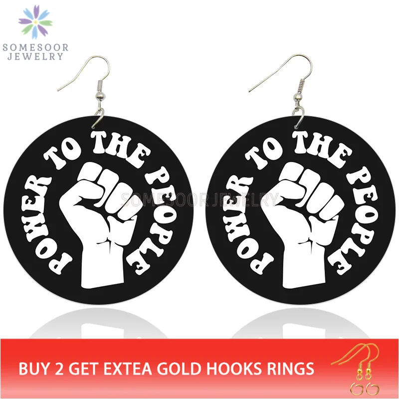

SOMESOOR African Fist Wooden Drop Earrings Black Power To The People Afrocentric Wood Dangle Jewelry For Women Christmas Gifts