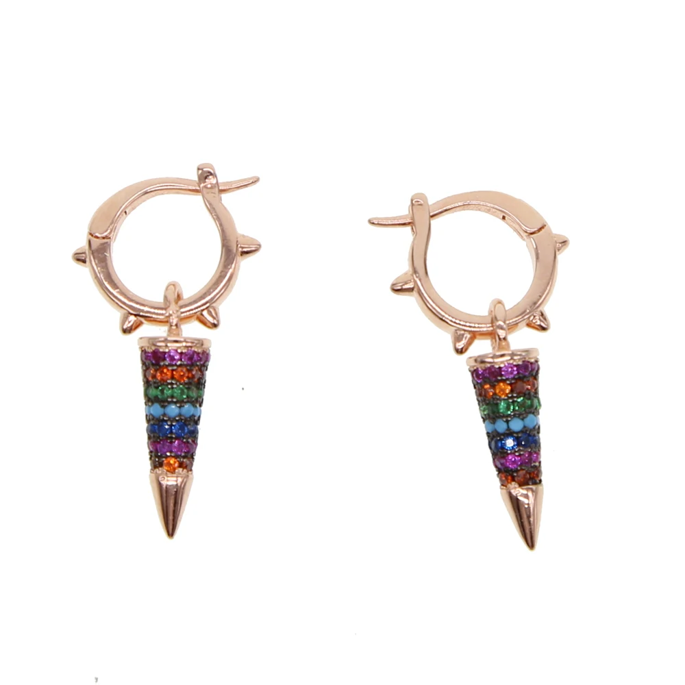 Женские серьги с фианитами разноцветные сережки в стиле панк микрозакрепкой