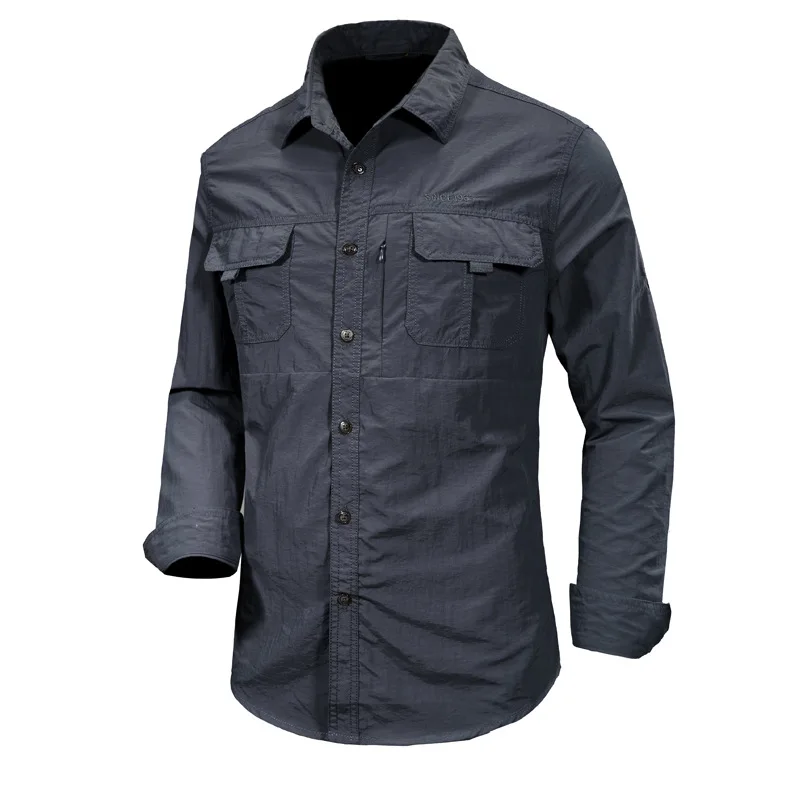 Демисезонная Мужская Повседневная рубашка с карманами быстросохнущая дышащая