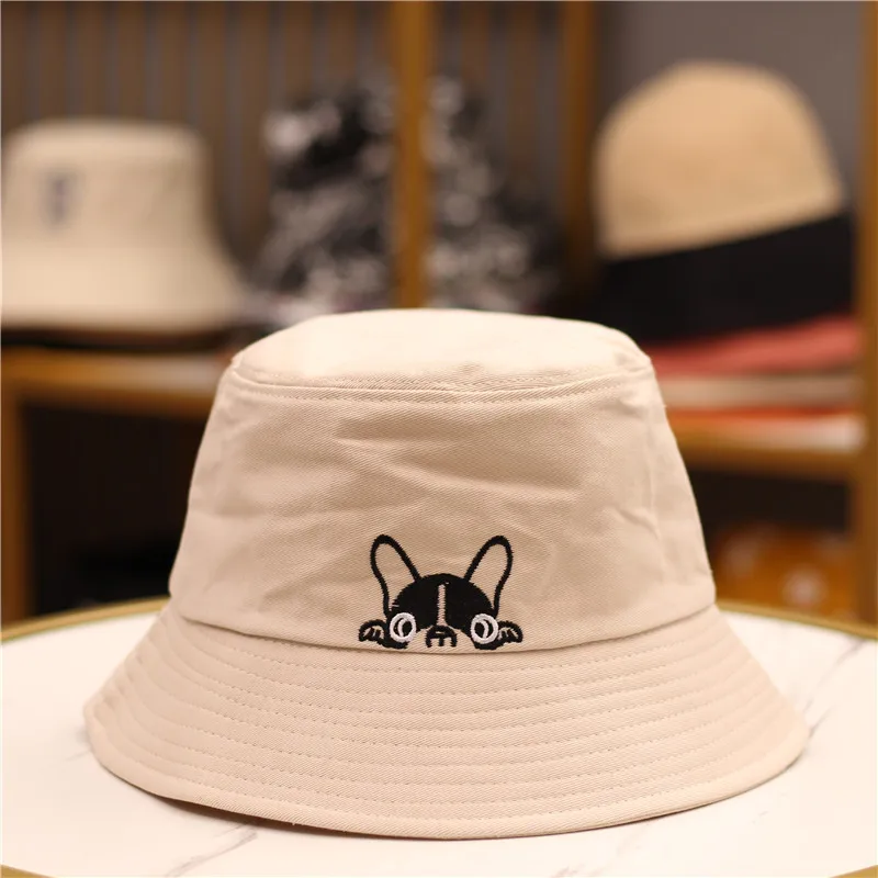

Women Bucket Hat Embroidery Shapi Dog Pattern Caps Sun Protection Adult Summer Panama Cap Beach Wide Brim Fishing Hat Cute Gift