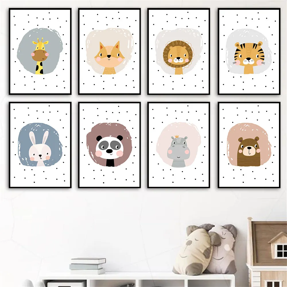Детские плакаты с животными пандой жирафом львом Кроликом медведем картина для