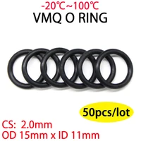 50pcs black vmq silicone ring gasket id 11 x 15 od cs 2mm o ring rubber seal pressure cooker o ring food high temperature gasket