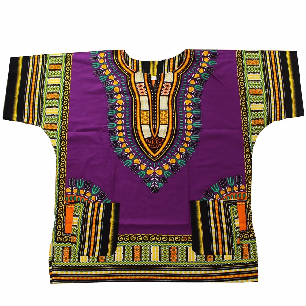 Модные дизайнерские мусульманские футболки Dashiki 100% хлопок фиолетовый топ с