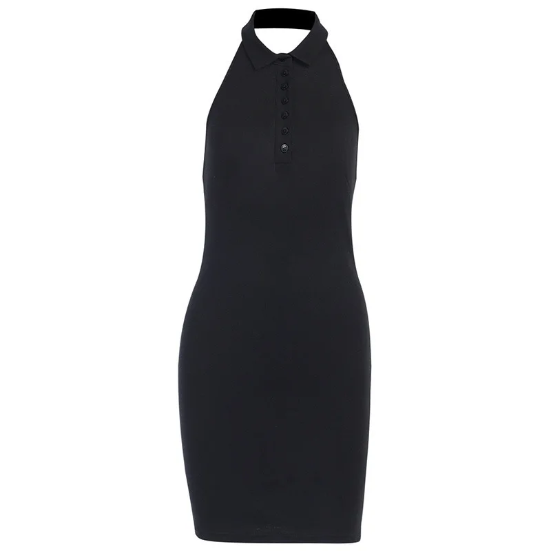 

Polo Collar Sexy Dress 2021 Backless Tight-fitting Temperament Solid Color Package Hip Skirt