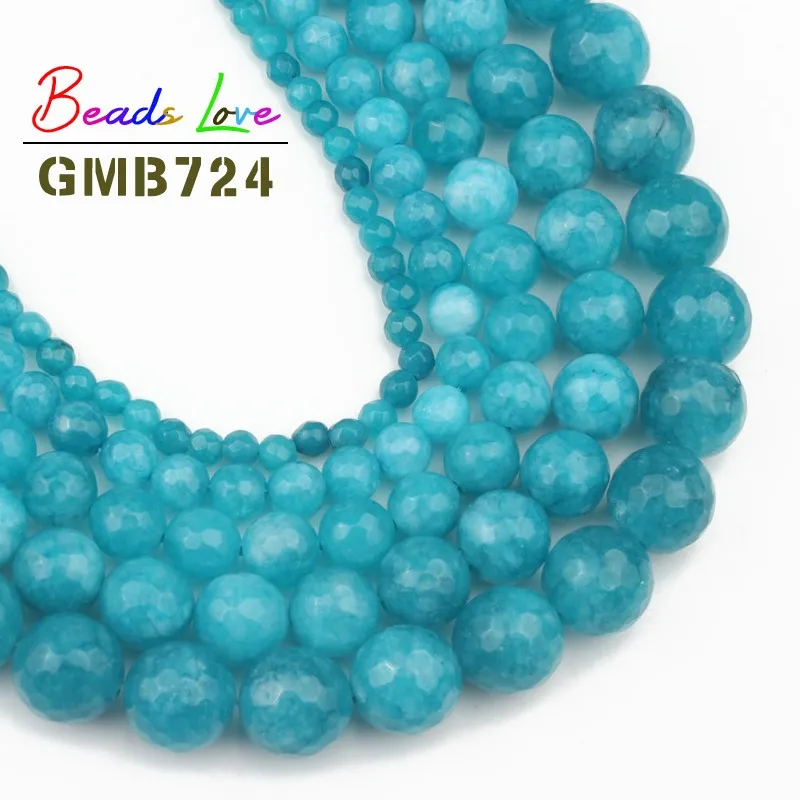 Граненые круглые бусины синего камня для изготовления ювелирных изделий 4 6 8 10 12 15