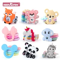 10pcs cartoon silicone teether wholesale animals diy pacifier chain rodent tiny rod food grade silicone baby teething teethers