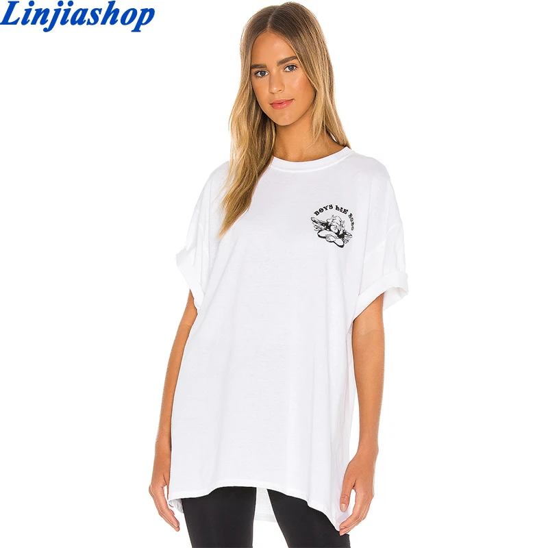 

Весенне-летняя Свободная белая хлопковая Футболка для девочек, простые футболки с круглым вырезом и мультипликационным рисунком