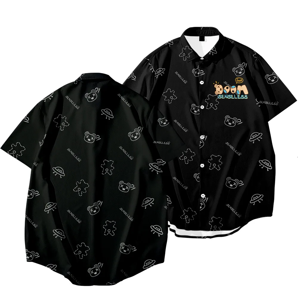 

Men's Short Sleeve Black Print Beach Shirts Man Casual Summer Clothing Tops Shirts Plus Size S-6XL