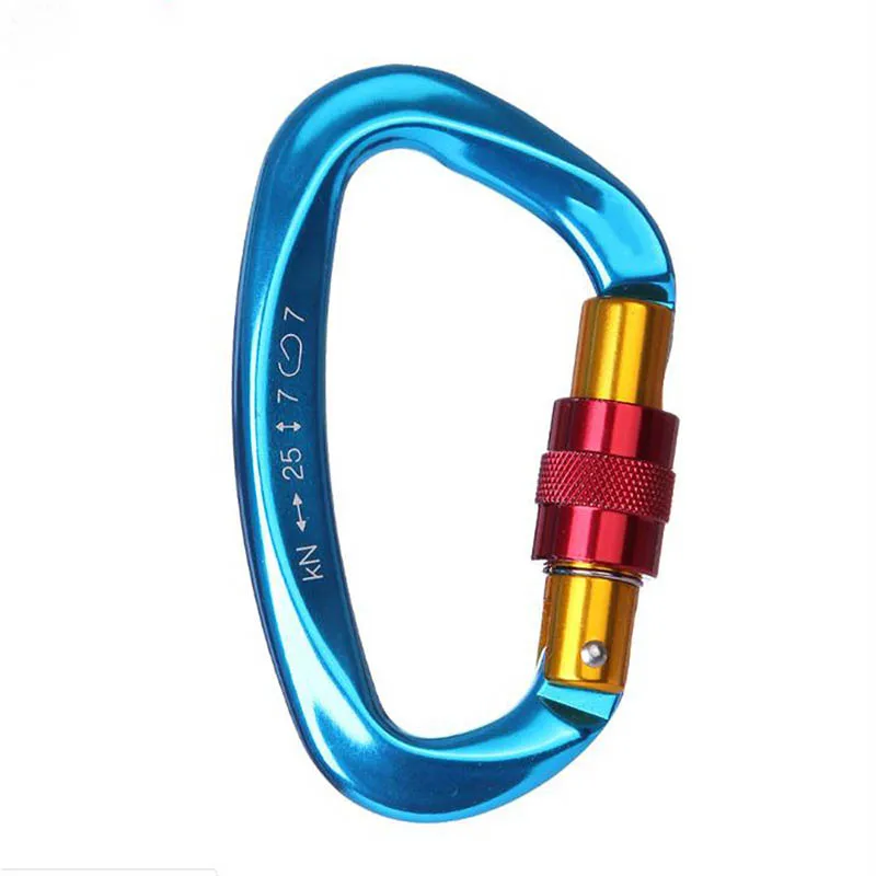

25KN Locking Climbing Carabiner Outdoor Sport Hiking Travel Mountaineer Hammock D shaped Screwgate Carabiner Clips