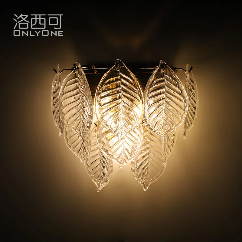 Стеклянная настенная лампа в виде листьев свежий и легкий роскошный
