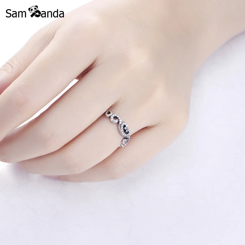 

Authentic Original 100% 925 Sterling Silver Ring Heart Swirls Finger Rings Love Clear CZ Vintage Gift For Women Wedding Jewelry