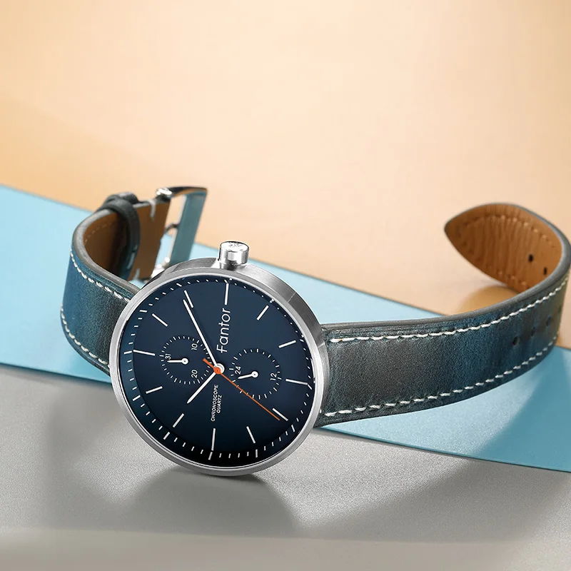 Fantor деловые мужские кварцевые часы тонкие модные синие кожаные наручные лучший