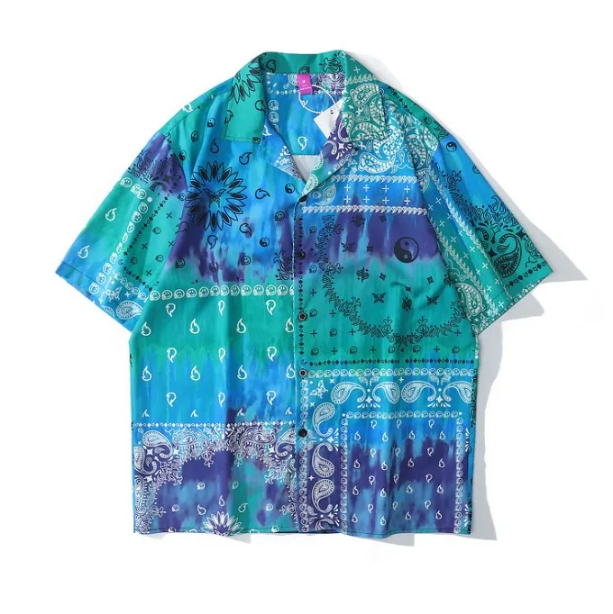

New Kiryaquy Men Tie dye Green Paisley West Coast CRIPS BLOODS Fashion Cotton Casual Shirts Shirt high quality Pocket D24