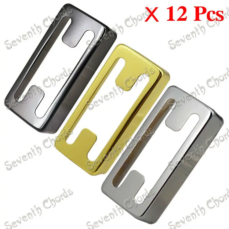 

12 Pcs 3 Colors Mini H-type Hole Brass Electric Guitar Pickup Humbucker Covers - - Chrome - Black - Gold (32mm x 71.5mm)