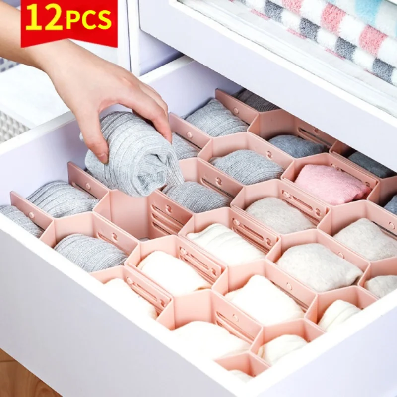 

12PCS Drawer Organizer Divider Drawer Storage Partition Plate Grid Plate Socks Underwear Plastic Storage Makeup Storage Box