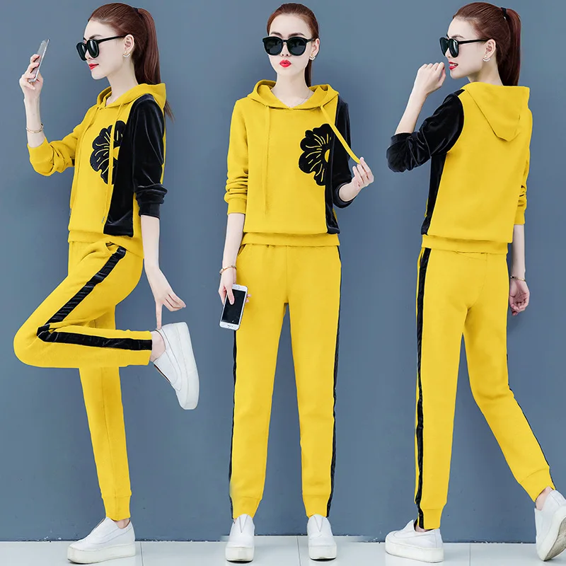 Womens Velour Tracksuit Set Casual Zipper Long Sleeve 2 Pieces Outfits Hoodie Sweatshirt& Sweatpants Size with Pocket M-3XL