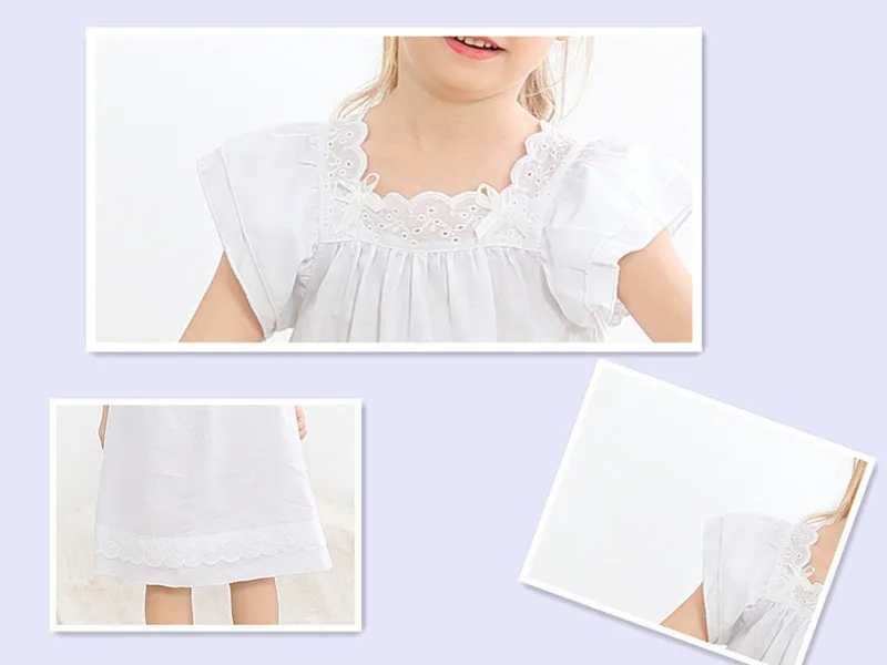 

Girl summer new lace patchwork short sleeve sleep dress kids cotton princess home clothes children nightgown 3-12Y ws1338