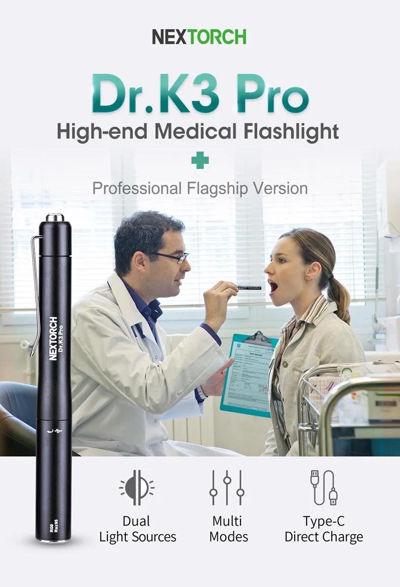 NEXTORCH K3 Pro профессиональный светодиодный медицинский двойной светильник ручка USB