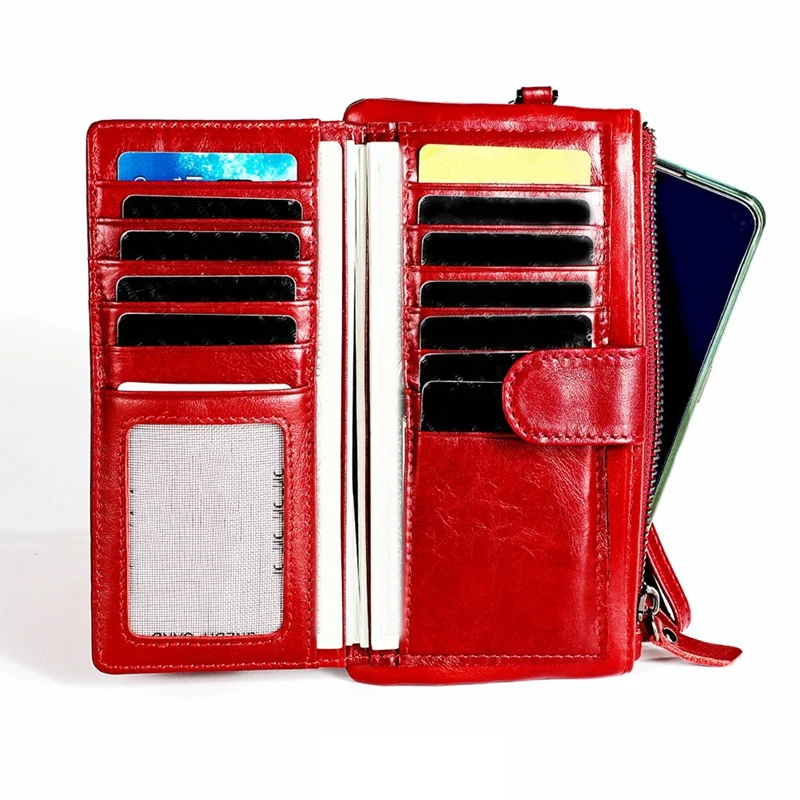 

Blocking Genuine Leather Women Wallet Long Lady Leather Purse Brand Design Luxury Leather Female Wallet Coin Purse