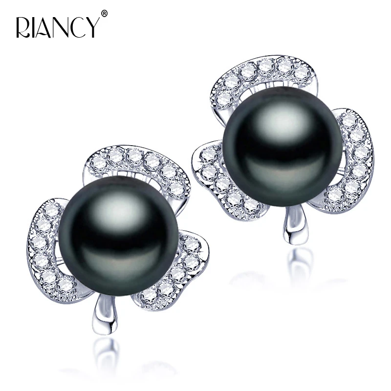Fashion black Natural freshwater pearl earrings  Pearl jewelry Classic simple for women Party wedding earrings
