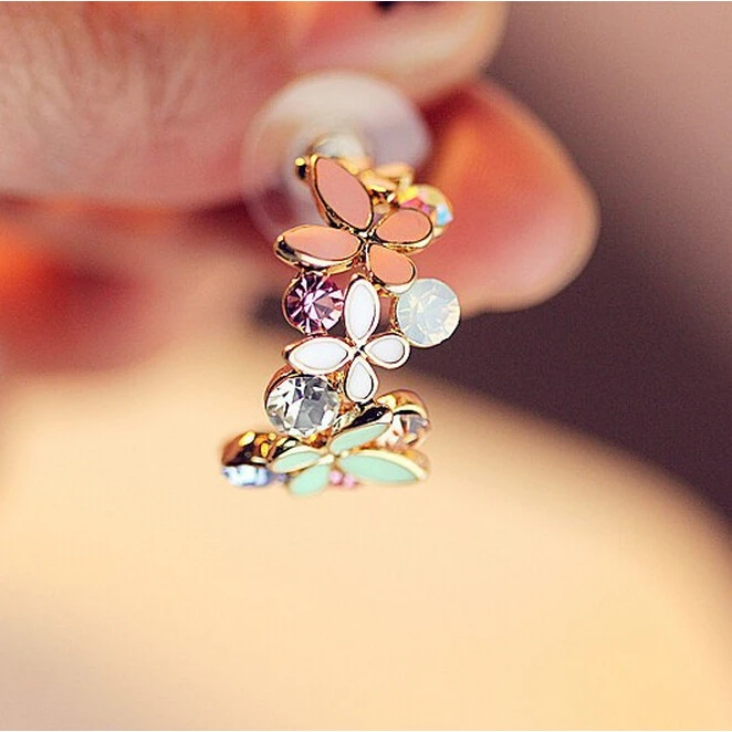 Новые модные золотые стразы с разноцветными цветами ослепительно C type бабочки