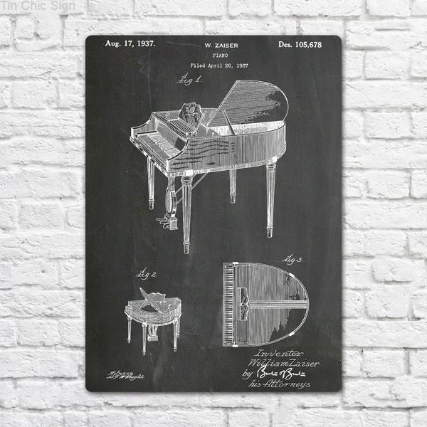 

Tin Chic Sign Piano 1937 Patent Metal Tin Sign Metal Sign Wall Decor Fashion Art Decor Poster
