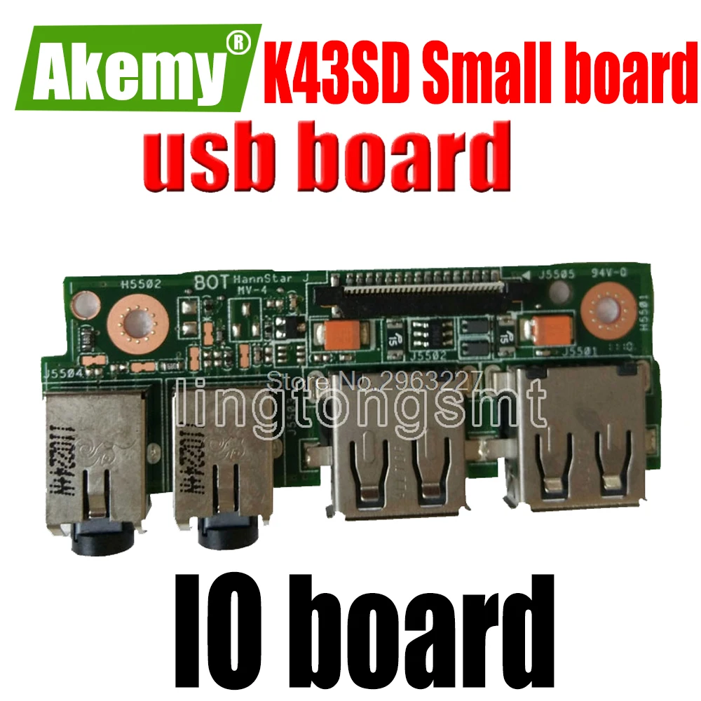 Оригинальная плата для аудиоразъема For Asus K43 K43SV K43SD A43S X43S K43S K43SJ P43SJ IO