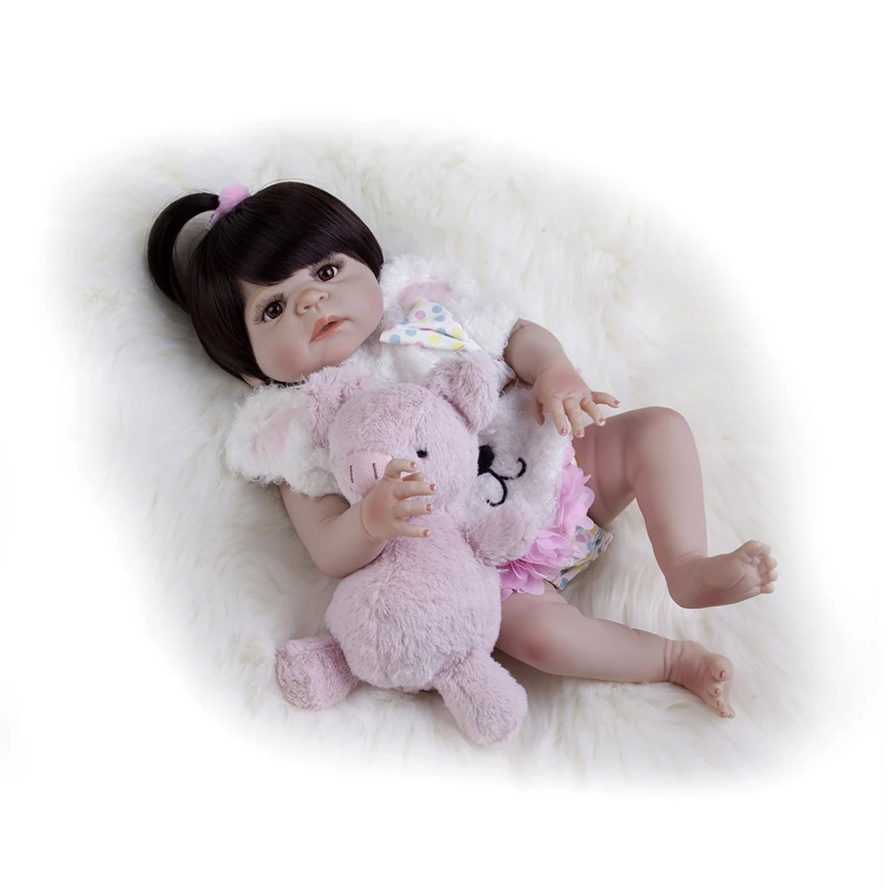 55cm Full Body Silicone Reborn Girl Baby Doll Toy Lifelike Pink Princess Dress Newborn Babies Cute Birthday Gift Bathe | Игрушки и хобби