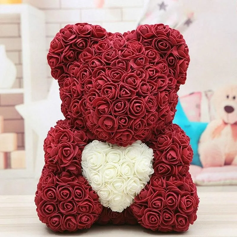 

Rose Bear Gift Red Soap Flower Artificial Birthday Artificial Christmas Valentines Rose Flower Decoration LED Fairy Light V9K2