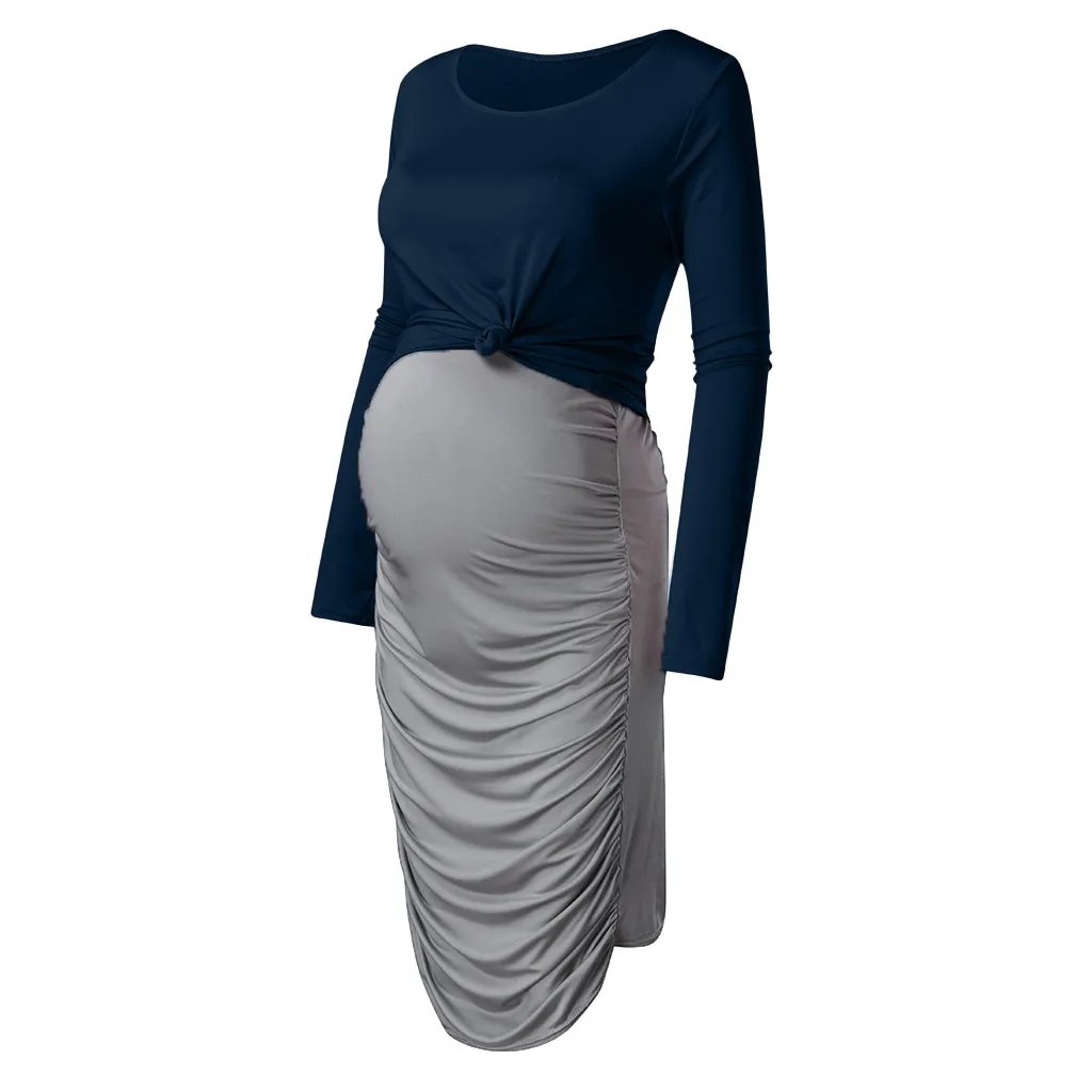 

Women Pregnant Sexy Autumn Dress Maternity O-Neck Long Sleeve Solid Tops Skirt Sexy Set Dress For Breastfeeding