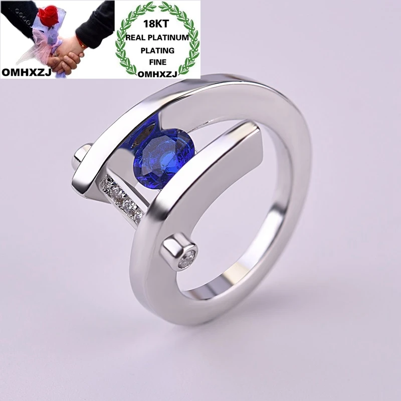 

OMHXZJ RR1051 Wholesale European Fashion Fine Woman Girl Party Birthday Wedding Gift Geometric AAA Zircon 18KT White Gold Ring