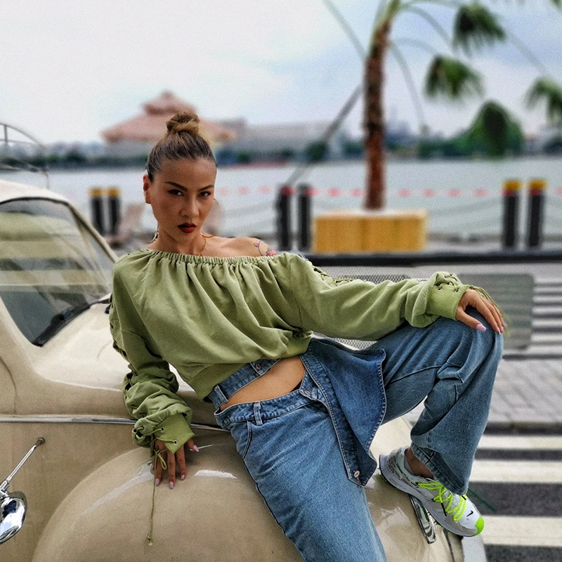 CHICEVER сексуальная женская рубашка с рюшами открытыми плечами рукавами-фонариками