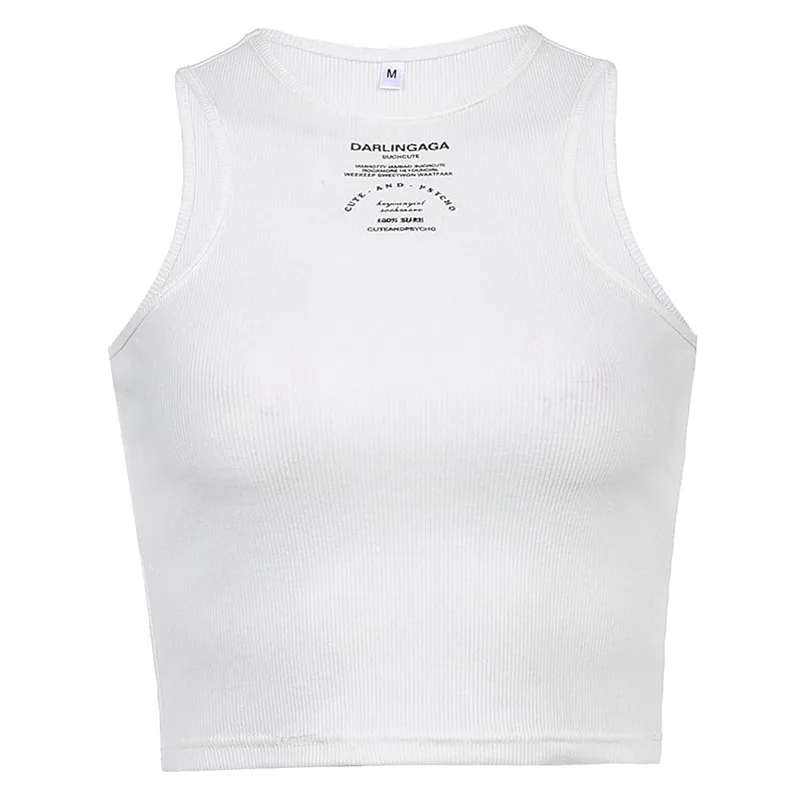 

Fashion letter print color contrast slim open navel basic I-shaped vest new in January 2022
