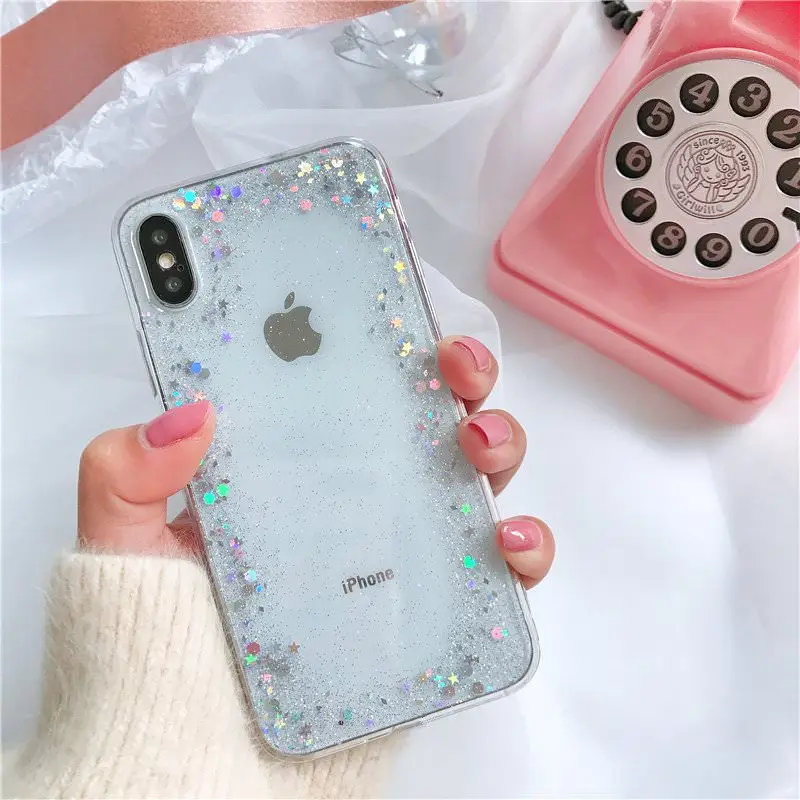 Блестящий Прозрачный чехол для телефона iPhone Xr X Xs 11 Pro Max Силиконовый