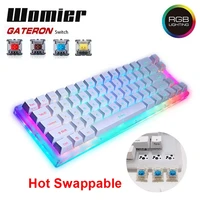 womier k66 keys hot swappable mechanical gaming keyboard tyce c wired rgb backlit gateron switch crystalline base for pc laptop