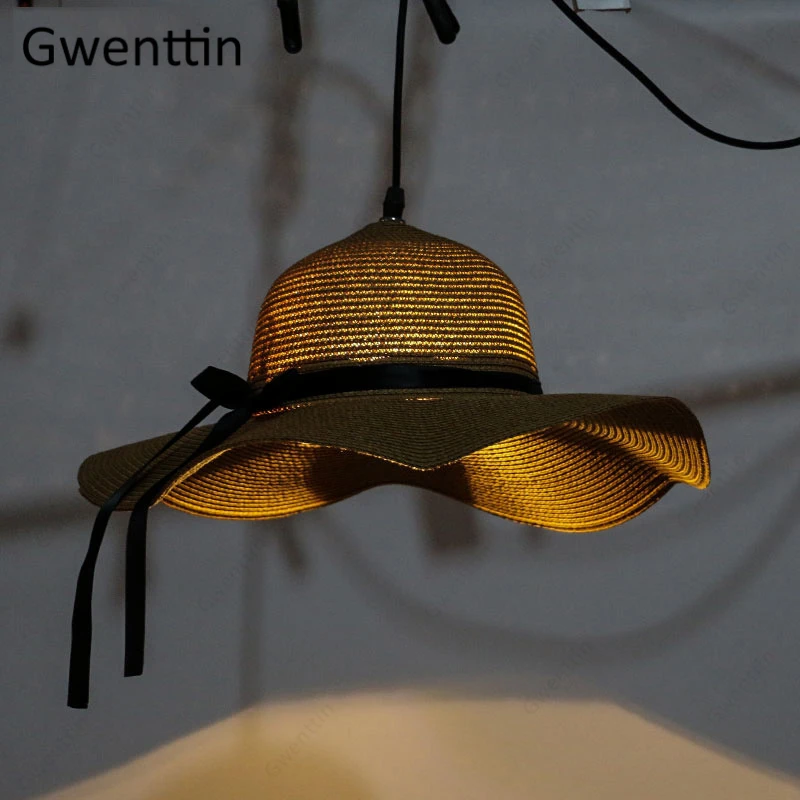 Creative Pendant Light Straw Hat Hanging Lamp for Dining Room Bar Cafe Decor Modern Led Lighting Fixtures Industrial Luminaire | Лампы и