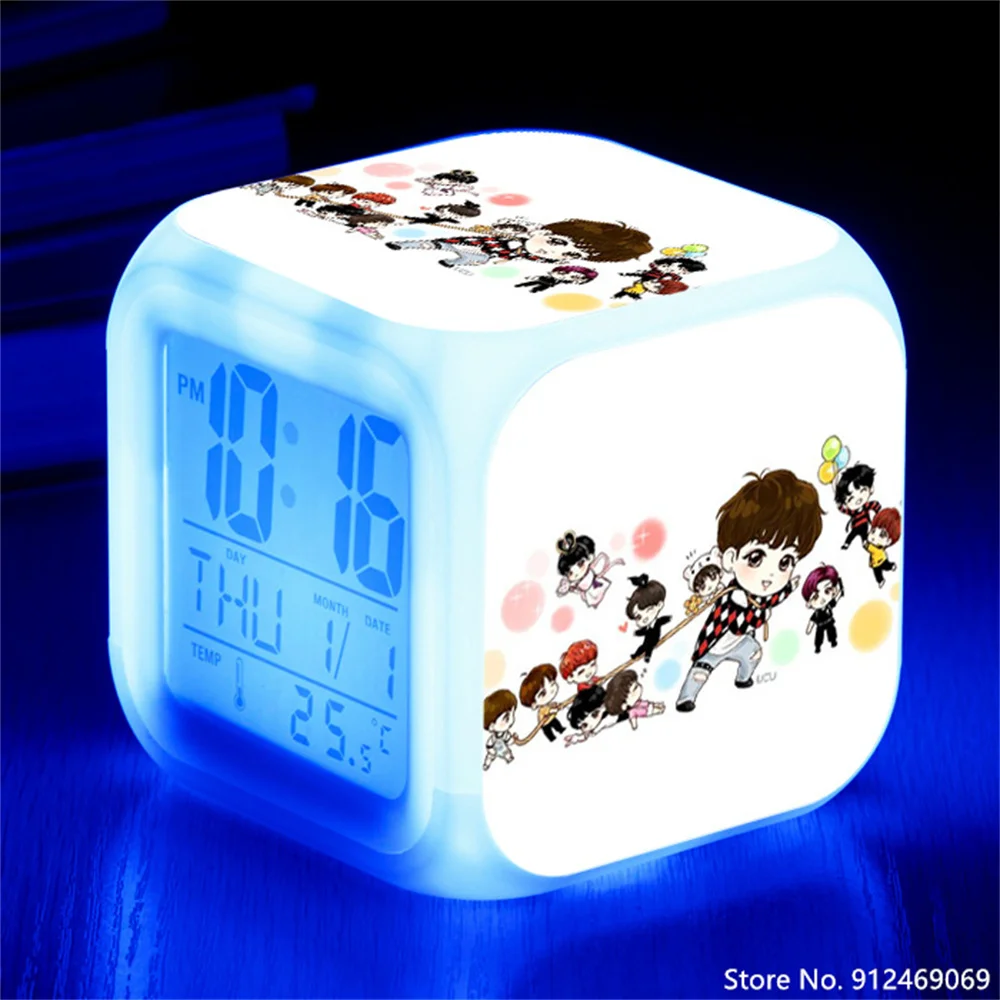 New Bangtan LED Alarm Clock Children 7 Colors Changing Digital Desk Clocks Night Light Cube Kids Birthday Gifts | Дом и сад