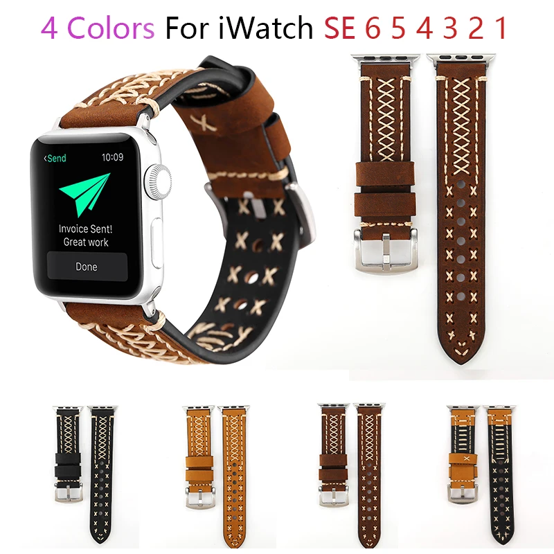

Cross line Leather Strap For Apple Watch Band 44/42/40/38mm Watchband Sports Belt Bracelet for iWatch Bands Series 6 SE 5 4 3 2