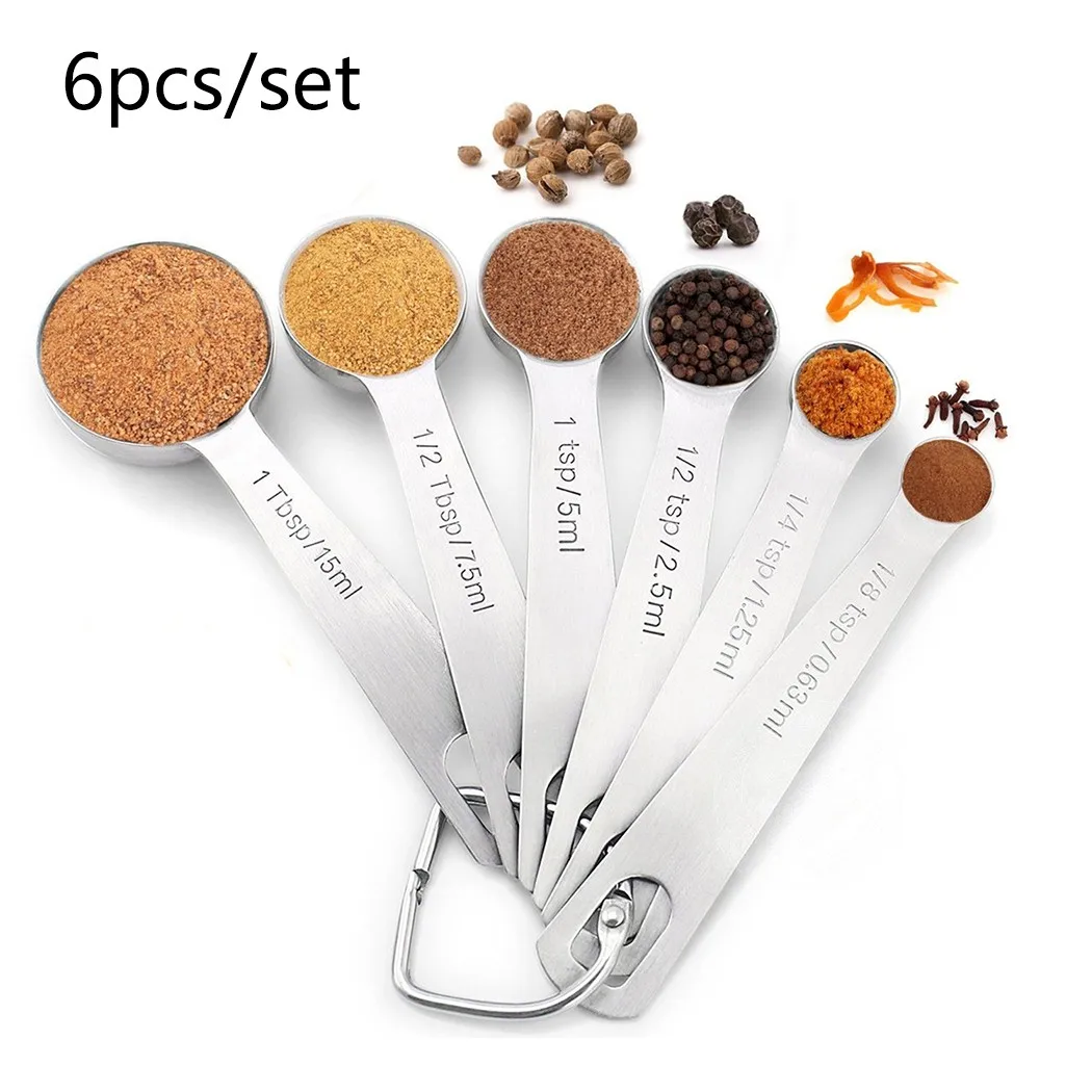 

6Pcs Stainless Steel Measuring Spoon Set High Quality Coffee Powder Spice Measure Scoop Kitchen Baking Seasoning Tool