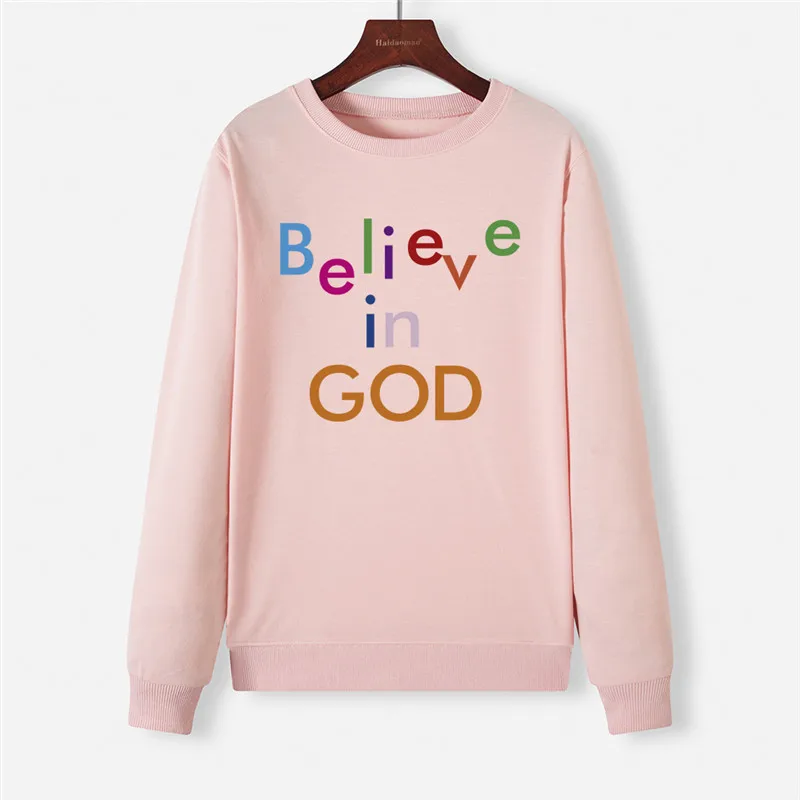 Женский пуловер с длинным рукавом и надписью Christmas God розовый свитер круглым