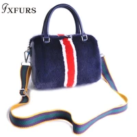 2020 women luxury genuine mink fur handbag blue classic real fur bags lady super fashion mink bags crossbody single message bags
