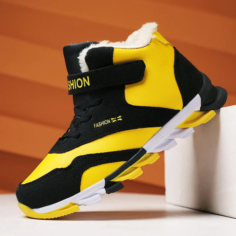 Kids Winter Shoes for Boys Non-slip Snow Sneakers Outdoor Warm Plus Fur Boots Teenagers Mountain Climbing Trekking Shoes