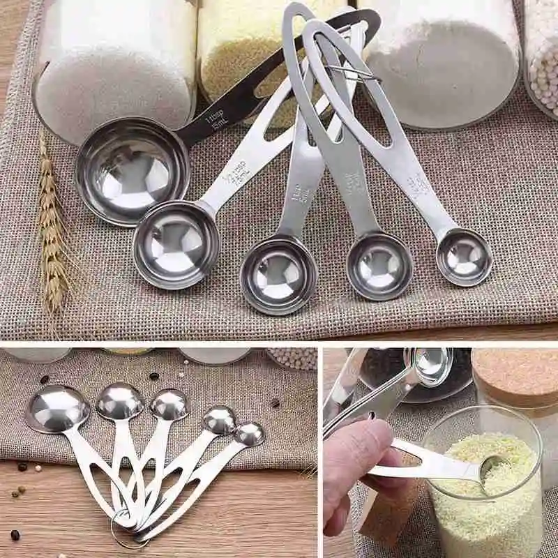 Набор из 5 стальных мерных ложек кухонный инструмент для выпечки мерная ложка